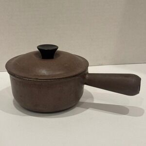 Vintage Le Creuset Enameled Cast Iron Saucepan 14cm Brown with Lid Hollow Handle